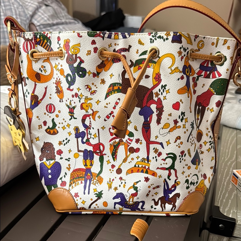 Piero Guidi White and Brown Shoulder Bag with Colorful Print